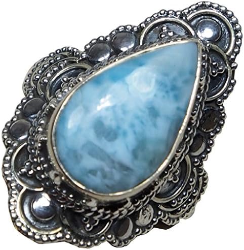 CZgem Women's Fashion Jewelry Gems Dominican Larimar Ring Teardrop Shape 925 Sterling Silver, US size 7.5