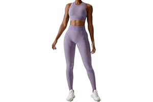ABOCIW Womens Seamless Workout Sets Racerback Sports Bra Crop Tank Top High Waist Leggings 2 Piece Gym Yoga Outfits