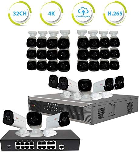 REVO America Ultra Plus Commerical Grade 32 Ch. 8TB HDD 4K NVR Video Security System, 32 x 4MP Indoor/Outdoor IP Bullet Cameras - Remote Access via Smart Phone, Tablet, PC & MAC White