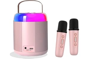 Mini Karaoke Machine for Kids Girls with 2 Mic,2 Microphones Bluetooth Speaker with Coloful Lights, Gifts for Family Party Ou