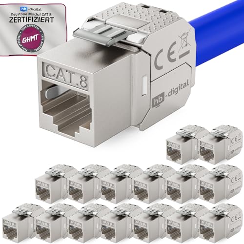 HB-DIGITAL 16x CAT 8 Keystone RJ45 Modul Buchse für starre LAN Kabel