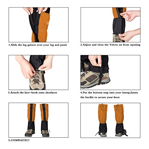 IDAND Leg Gaiters for Hiking Snow Gaiters Waterproof Snow Leg Gaiters Snow Boot Gaiters Anti-Tear Oxford Fabric Outdoor Waterproof Snow Shoes for Outdoor Hiking Walking Hunting Climbing Mountain (L) - Thumbnail 4