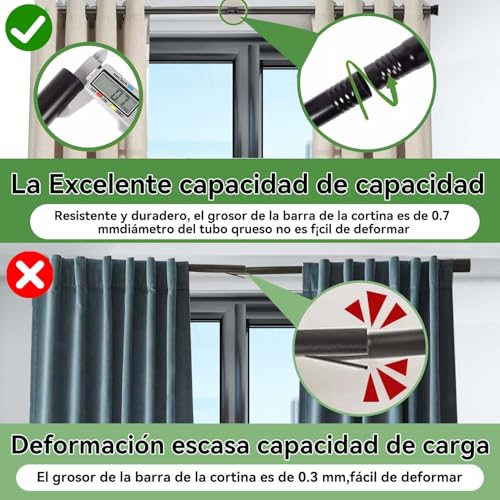Barra de Cortina de 36 a 88 Pulgadas,Barra de Cortina Negra Mate,Cortineros a Justabl Negro,Juego Combinado de Soporte para Cortinas con Varilla(Con soporte),Fácil de Instalarlsala/estar/Baño/Cocina