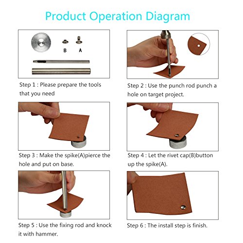300 Sets 3 Sizes Leather Rivets LANMOK Double Cap Rivet Buttons Press Studs with Pliers and 3 Pieces Fixing Set Tools for Rivets Replacement DIY Craft Repairing Decoration - Thumbnail 4