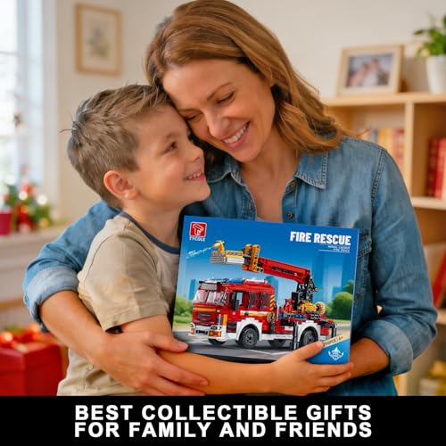City Fire Truck with Ladder Toy (798PCS), Collectible Emergency Vehicle Model Kit, Birthday Gift for 6 Year Old Boys Girls and Adults