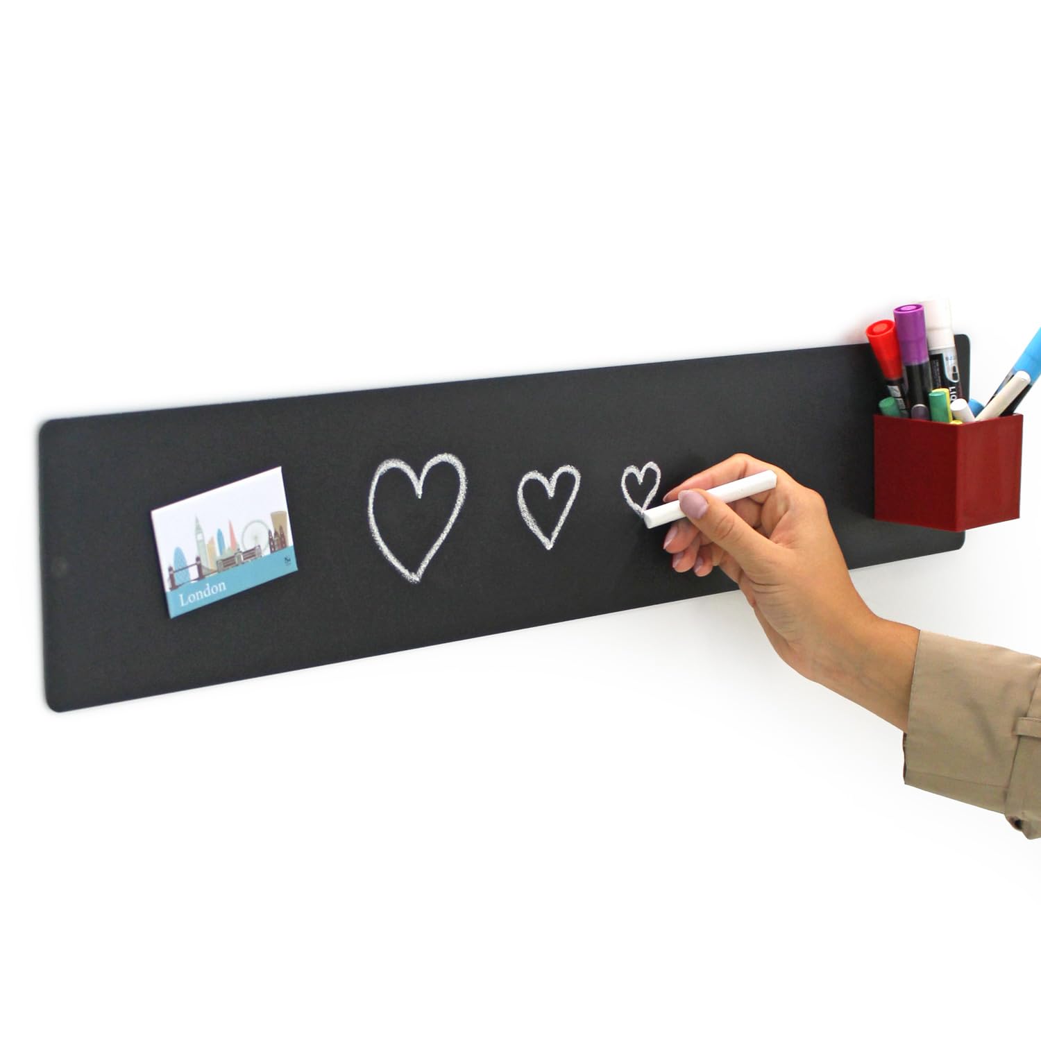 KalaMitica - Steel Magnetic Board for Wall - for Fridge Magnets and Magnetic Accessories, Writable with Chalk - Anthracite Black - 14 x 70 cm