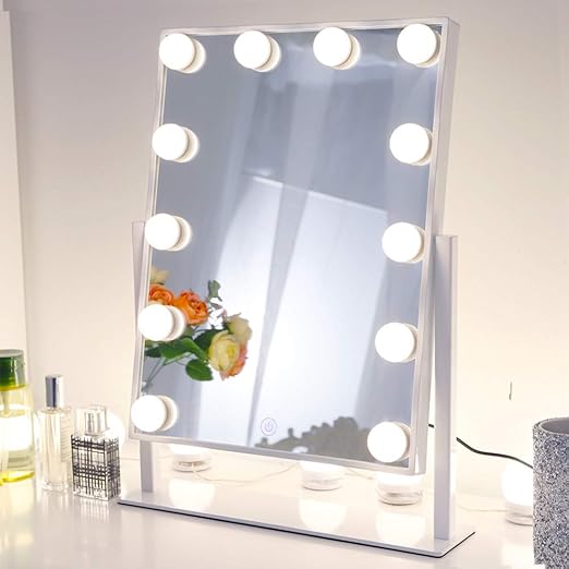 Chende Dimmable Vanity Mirror With Led Light Bulbs Hollywood Lighted Makeup Mirror For Vanity Desk White Led Standing Mirror In Beauty Bedroom 3 Colors Lighting Setting Amazon Ca Home Kitchen