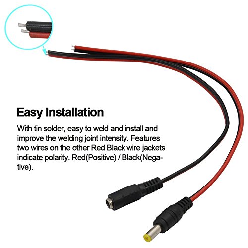 [Real 18AWG 43x2pcs Wires] 10 Pairs DC Power Pigtail Cable 12V 5A Male & Female + 10 Pairs DC Power Jack Plug Adapter Connector for CCTV Home Security Surveillance by MILAPEAK (2.1mm x 5.5 mm) - Thumbnail 6