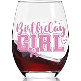 Ymzkpoa Birthday Girl,Pink Bow Birthday Wine Glass Gifts for Women,Her,Sister,Friends, Happy Birthdays Stemless Wine Glasses,Best Birthdays Party Present -72