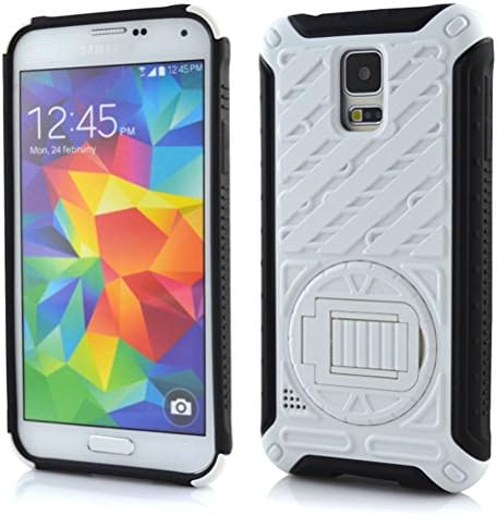 Trade A Phone Case for Samsung Galaxy S5,Duo Armor Heavy Duty Rugged Cover Case for Samsung Galaxy S5 +Screen Protector + Stylus- Retail Packaging(White and Black)