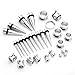 PiercingJ 28pcs 12G-00G Stainless Steel Tapers Stretching Kit + 12G-00G Flared Screw Tunnel Gauge Kit