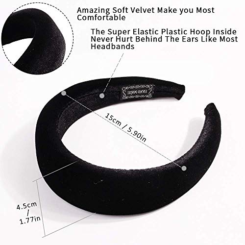 Headbands Women Hair Head Bands - Accessories Velvet Padded Cute Beauty Fashion Hairbands Girls Vintage Head Hair Bands Boho Wide Band For Workout GYM Yoga Running(Black)
