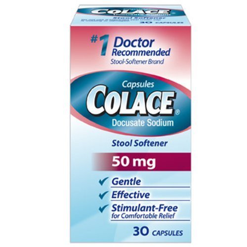 Colace docusate sodium stool softener laxative 50 mg capsules 30 ea