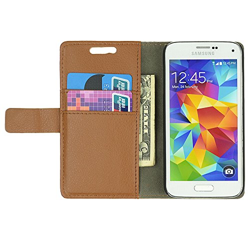 Samsung Galaxy S5 Case Premium Slim PU Leather Wallet Case with STAND Flip Cover for Galaxy S5 SV Mini (Brown)