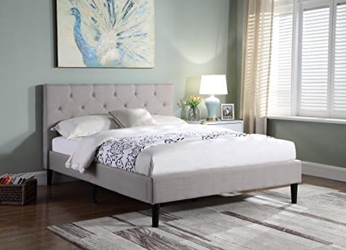 Home Life Premiere Classics Cloth Light Grey Silver Linen 51" Tall Headboard Platform Bed with Slats Full - Complete Bed 5 Year Warranty Included 021