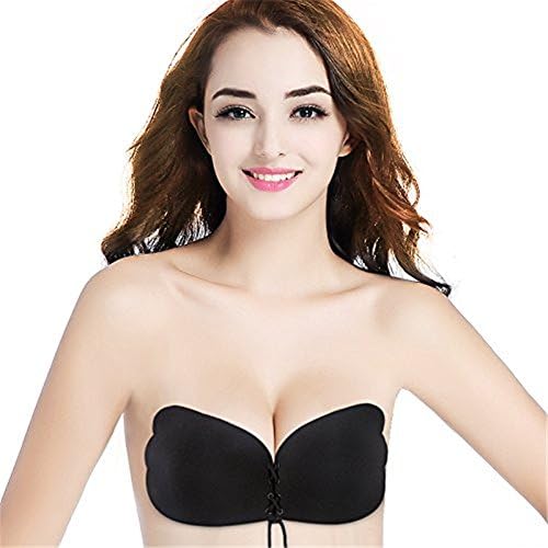 Bagoge Self Adhesive Bra, Self Adhesive Bra Reusable Silicone Push-up Invisible Bras for Women (D, Black)