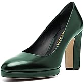 miss left Women Platform Closed Almond Toe Pumps Classic Slip On Block Chunky High Heels Versatile Formal Business Party Shoes Size 4-16 US