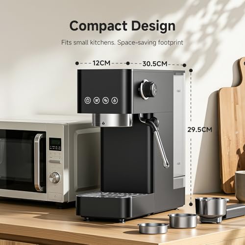 AMZCHEF 20-Bar-Professional-Espresso-Machine, 1350W Coffee Machine with Milk Frother, Flexible Brewing Options, Compact Espresso Machine for Cappuccino, Latte, Black