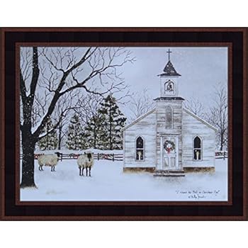 Home Cabin Décor I Heard The Bells On Christmas Day by Billy Jacobs 15x19 Country Church Sheep Lambs Wool Snow Snowing Framed Art Print Picture