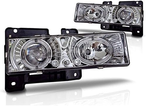 EXSTREAM INDUSTRIES 88-98 Chevy C/K / 95-99 Chevy Tahoe / 94-99 Chevy Suburban / 92-94 Chevy Blazer 88-98 GMC C/K / 92-99 GMC Suburban / 92-99 GMC Yukon Halo Projector Head Lights - (Chrome / Clear)