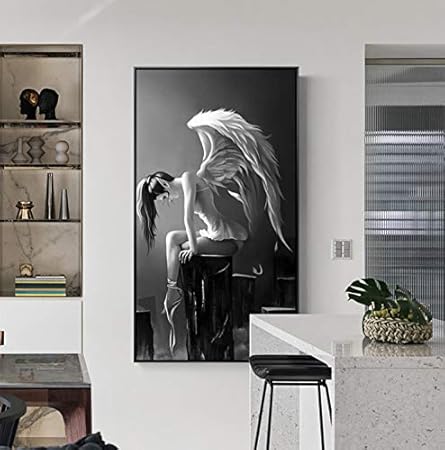Taoyuemaoyi Moderne Noir Et Blanc Anime Affiche Ange Ailes Toile Peinture Art Photos Pour Salon Filles Chambre Enfant Chambre Mur Decor 40 70 Cm Amazon Fr Cuisine Maison
