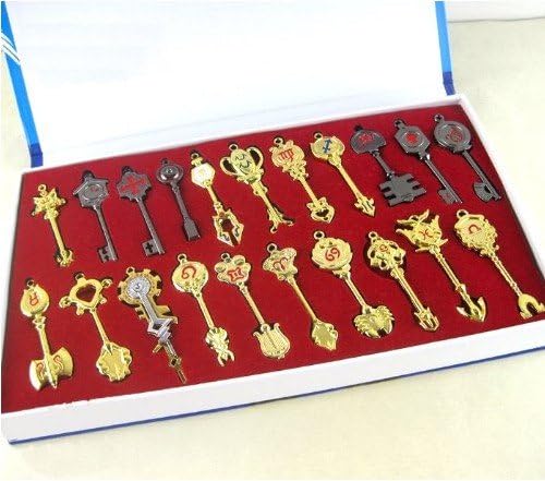 Fairy Tail Cosplay 21pcs of Keys Lucy Heart Keychain Necklace Pendant+gifts