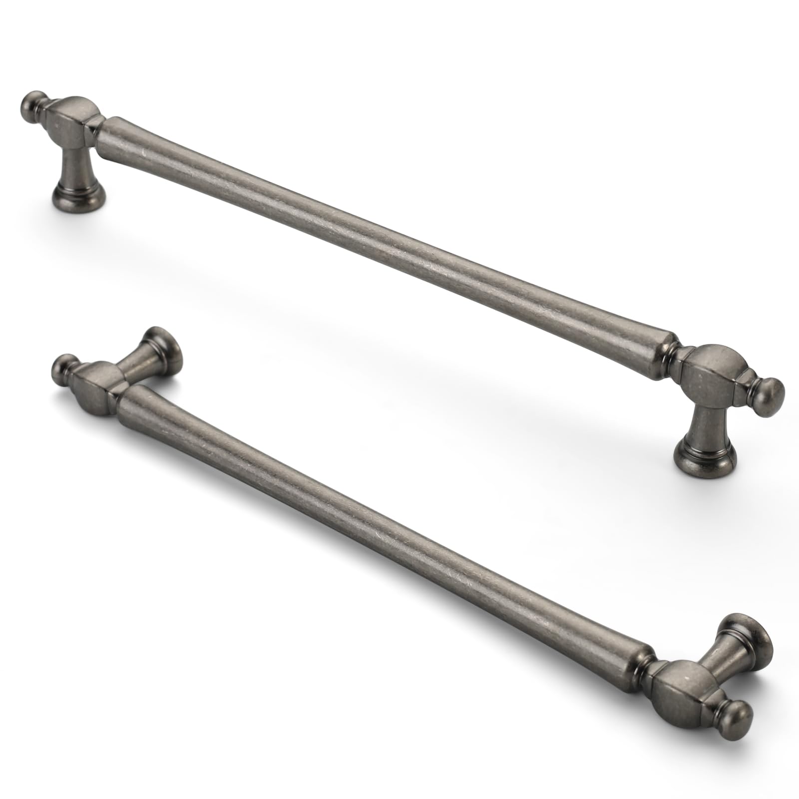 Furniware Antique Nickel Cabinet Pulls - Pack of 10, 7.6 Inch Hole Center Vintage Handles for Kitchen Cabinets and Cupboards