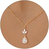 HANLI Gold Pearl Necklace for Women - 14K Gold Plated Dainty Choker CZ Pearl Pendant Nekclaces Womens Layered Bridal Ball Beaded Chain Trendy Jewelry Simple Wedding Necklaces