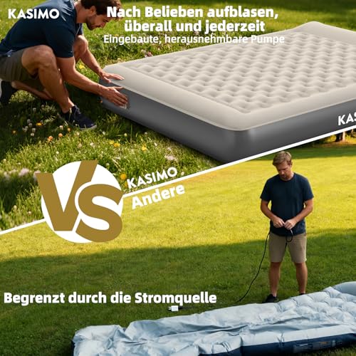 KASIMO TPU Air Mattress Self-Inflating, Air Bed for 2 People, Guest Bed with Integrated Electric Pump, Inflatable Mattress with Cushion, Air Mattress 190 x 150 x 22 cm for Guests at Home and Camping