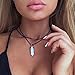 Aukmla Leather Layered Necklace Black Opal Pendant Necklaces Chain Jewelry for Women and Girls