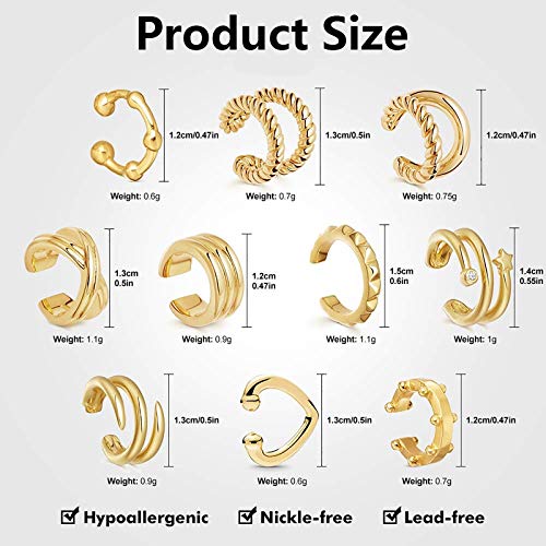 Erpels 10pcs Ear Cuff Set Gold Dainty Helix Cuff Earrings Sparkling