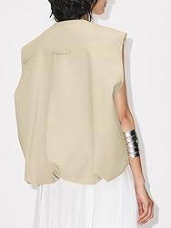 Tankaneo Womens Casual Zip Up Vest Cargo Oversized