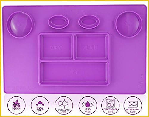 Bellee Silicone Placemat One-Piece Non Slip Silicone Child Kids Safe Baby Food Plate Divided Eating Bowl Tray Placemat - One Size - (Purple)