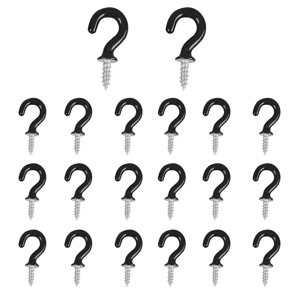 Aoktorkit 20 Pcs Screw in Hooks, Black Cup Hooks, Screw Hooks for Wood Hanging Plants Home Organization,2"