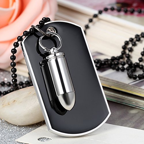 Flongo Herrenkette Männer Anhänger, Legierung Halskette Silber Schwarz Patrone Geschoß Gewehrkugel Kugel Erkennungsmarke Dog Tag Armee Stil Poliert Stammes 27.5 Zoll Kette Herren Accessoires – Bild 3