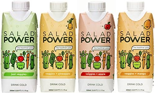 SaladPower Variety Pack Vegetable and Fruit Juice, 100% Juice, Low Sodium, Vegetables First (Pack of 4)