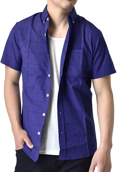 Amazon アルージェ Aruge 半袖シャツ メンズ ボタンダウン チェック ストライプ カッターシャツ カジュアルシャツ H4g M B 12ネイビーウインドペン シャツ 通販