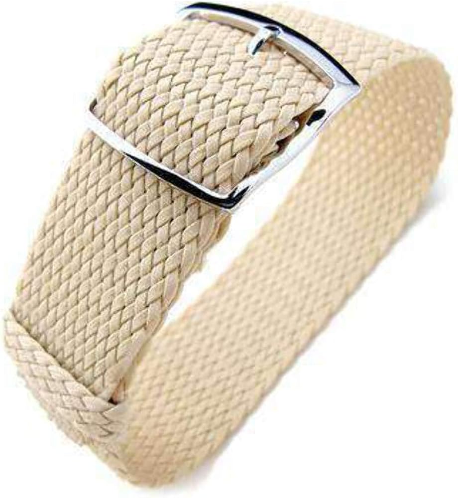 Strapcode 20mm, 22mm MiLTAT Mesh Fabric Watch Strap, Beige, Polished