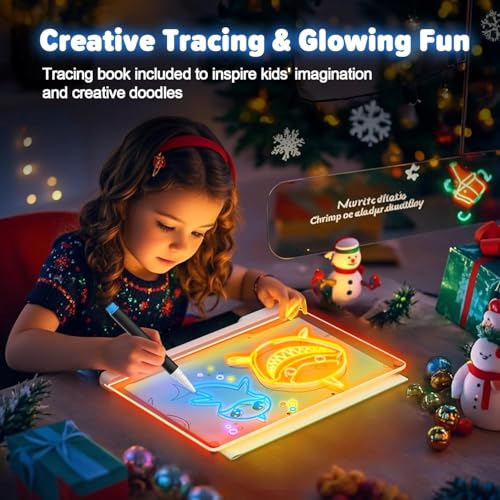 SLEEPHEAD® 16-Inch Rechargeable Doodle Glow LED Note Board, 7-Color Light Modes, Neon Art Dry Erase Light Up Drawing Pad with Built-in Stand, Sketching Gift Toy for Kids/Girls/Teens, 7 Markers & Traci