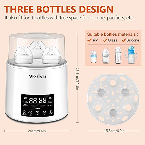 Bottle Warmer and Sterilizer, BPA Free 4 Bottles Capacity 7-in-1 Steam Baby Bottle Warmer with 0.5 to 24 Hrs Timer, Bottle Sterilizer with LED Display Fast Food Heater Dryer with Brushes and Tongs - Thumbnail 6