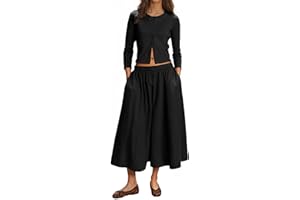 Tankaneo Womens 2 Piece Skirt Sets 3/4 Sleeve Knit Cardigan Elastic Waist Midi Skirt Outfits Casual Matching Dress Set