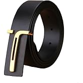 Zentavi Black Suit Genuine Leather Belt with Gold Buckle – Adjustable for Dress or Casual
