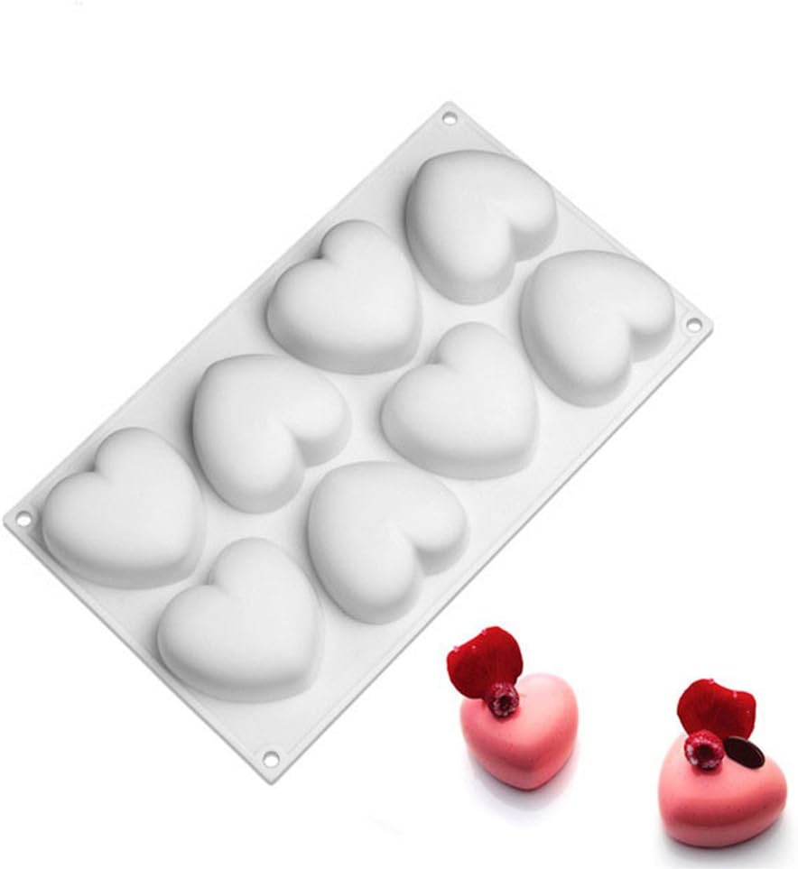 AYOMI Cake Tin Ice Cube Tray 8-Cavity Silicone Heart Mold Pan Cake Dessert Mould Mousses Cheesecake Ice Cream Baking Pan Cupcake Mold