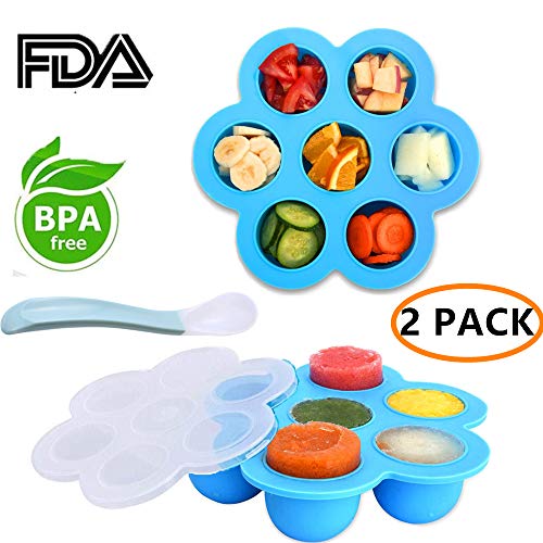 Silicone Egg Bites Molds 2 Pack Baby Food Storage Containers Freezer Trays with Lid and Baby Silicone Spoon for Instant Pot Accessories 5,6,8 qt Pressure Cooker