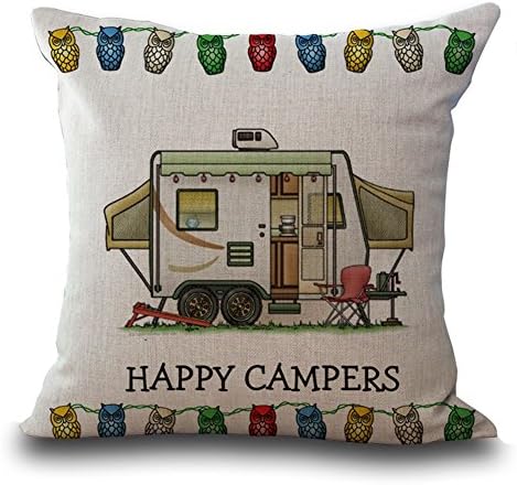 YANGYULU Cute RV Vintage Camper Travel Trailer Cotton Linen Home Decorative Throw Pillow Case Sofa Cushion Cover 18" x 18" (STYLY03)