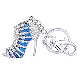 EVER FAITH® High Heel Clear Austrian Crystal Blue Enamel Keychain