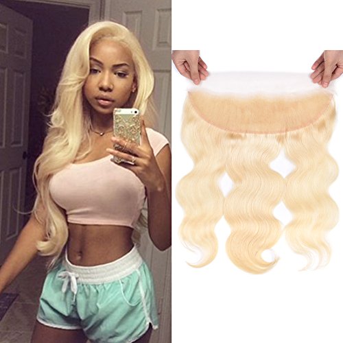 Valentines Day Gifts Brazilian Human Hair 613 Blonde Lace Frontal Closure Free Part Body Wave Virgin Hair 13x4 Bleached Knots With Baby Hair (12inch)