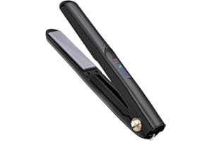 QEOWUO Cordless Hair Straightener and Curler 2 in 1 Ceramic Flat Iron Mini Wireless Portable Travel Hot Tools Straight Curl for Women Men USB Rechargeable with Pouch (Black)