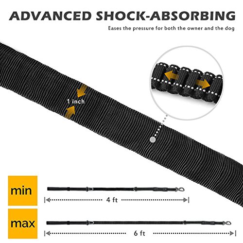 Fashion&cool Heavy Duty Dog Leash Especially Large Dogs Up to 150lbs, 6 Ft Reflective Dog Walking Training Shock Absorbing Bungee Leash Car Seat Belt Buckle, 2 Padded Traffic Handle Extra Control