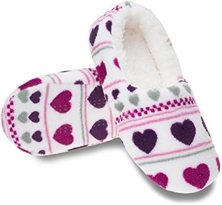Zegee Womens Fuzzy Indoor Soft Sock Slippers Non-slip Sole Cozy Warm Slip-on House Bedroom Slippers(S 5-6, Hearts)
